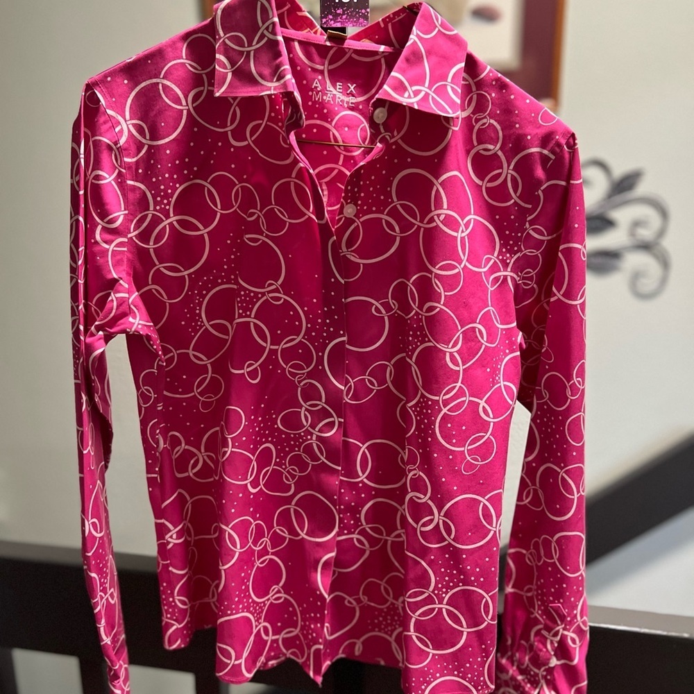 Alex Marie Fuchsia & White Circle Wrinkle Free Print Blouse#181